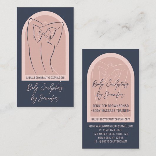 ピンクネイビーエレガント体彫刻コンタリング 名刺 (正面/裏面)