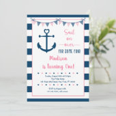 ピンクネイビーガール航海のいかりファースト誕生日 招待状 (スタンド正面)