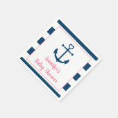 ピンクネイビーガール航海のいかりベビーシャワー スタンダードカクテルナプキン (角)