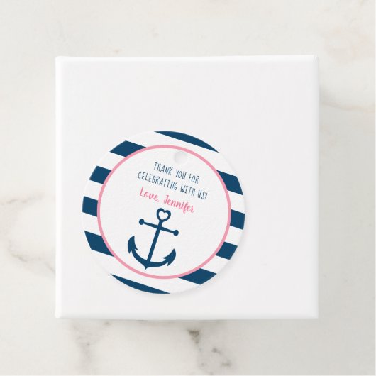 ピンクネイビーガール航海のいかりベビーシャワー フェイバータグ (インサイチュ)