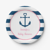 ピンクネイビーガール航海のいかりベビーシャワー ペーパープレート (正面)