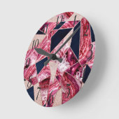 ピンクネイビーグリッターエージェントフォイルの幾何三角形 ラウンド壁時計 (傾斜)