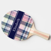 ピンクネイビーグリーンホワイト名門私立校風のマドラスNモノグラム 卓球ラケット (横)