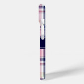 ピンクネイビーグリーンホワイト名門私立校風のマドラスNモノグラム Case-Mate iPhoneケース (裏面 / 左)