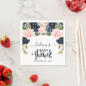 ピンクネイビーフローラアーチ水色ベビーシャワー スタンダードカクテルナプキン (インサイチュ)