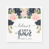 ピンクネイビーフローラアーチ水色ベビーシャワー スタンダードカクテルナプキン (正面)