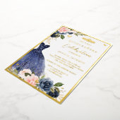 ピンクネイビーフローラティアラドレスキンセアニェラ 箔招待状 (回転した状態)