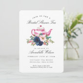 ピンクネイビーフローラブライダルシャワーティー招待状 招待状 (スタンド正面)