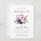 ピンクネイビーフローラブライダルシャワーティー招待状 招待状 (正面)