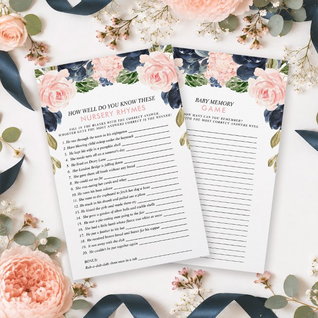ピンクネイビーフローラル両面ベビーシャワーゲーム (Keep your guests effortlessly entertained with these double sided pink navy floral arch game.)