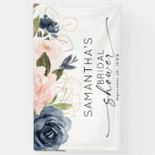 ピンクネイビーフローラ水彩ブライダルシャワー 横断幕 (縦)