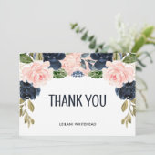 ピンクネイビーフローラ水彩赤ちゃんシャワーありがとう サンキューカード (スタンド正面)