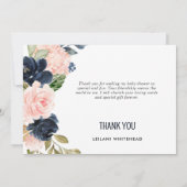 ピンクネイビーフローラ水彩赤ちゃんシャワーありがとう サンキューカード (裏面)