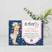 ピンクネイビーブルーガール航海のベビーシャワー 招待状 (スタンド正面)