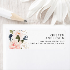 ピンクネイビーブルーフローラ水彩金箔 ラベル