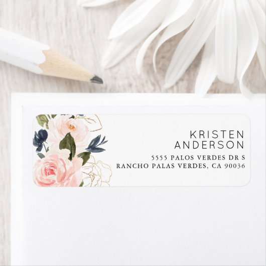 ピンクネイビーブルーフローラ水彩金箔 ラベル (インサイチュ)