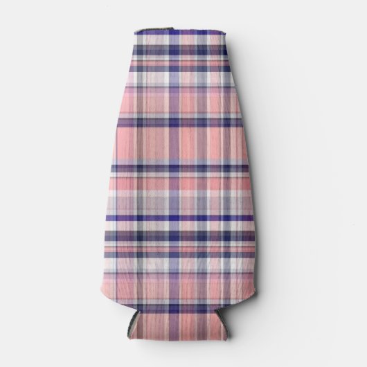 ピンクネイビーブルーホワイト名門私立校風のマドラスラプレイド ボトルクーラー (正面)