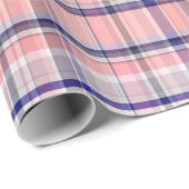 ピンクネイビーブルーホワイト名門私立校風のマドラスラプレイド ラッピングペーパー (ロールコーナー)