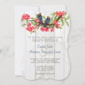 ピンクネイビーブルーヴィンテージラブバードバーンウッド 招待状 (正面)