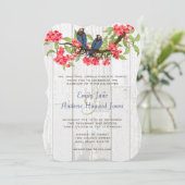 ピンクネイビーブルーヴィンテージラブバードバーンウッド 招待状 (スタンド正面)