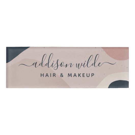 ピンクネイビーブルー抽象芸術シェイプモダンニュートラル 名札 (正面)