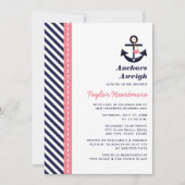 ピンクネイビーブルー航海のブライダルシャワー招待状 招待状 (正面)