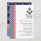 ピンクネイビーブルー航海のブライダルシャワー招待状 招待状 (正面/裏面)