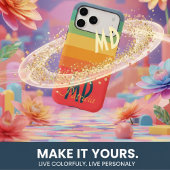 ピンクネイビーブルー&ミントグリーン鮮やかレトロモノグラム Case-Mate iPhoneケース