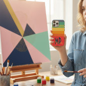 ピンクネイビーブルー&ミントグリーン鮮やかレトロモノグラム Case-Mate iPhoneケース