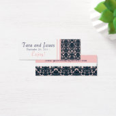 ピンクネイビーホワイトダマスクウェディングメッセージカードカード (デスク)