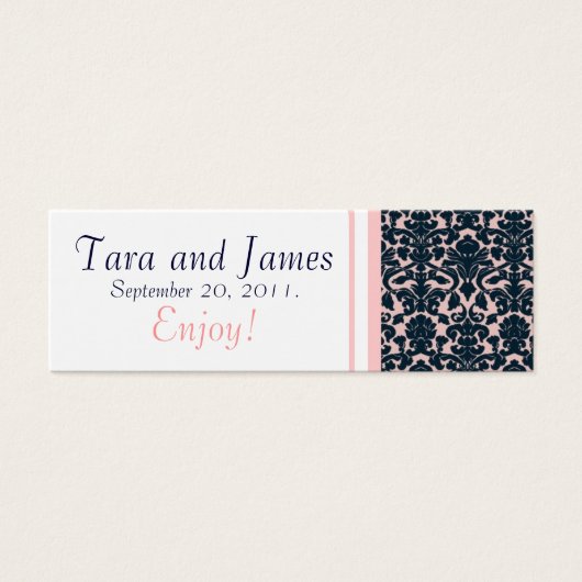 ピンクネイビーホワイトダマスクウェディングメッセージカードカード (正面)