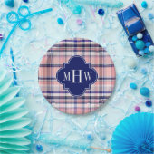 ピンクネイビーホワイトマ名門私立校風のドラスクローバーモノグラム ペーパープレート (パーティー)