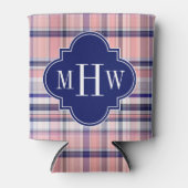 ピンクネイビーホワイトマ名門私立校風のドラスクローバーモノグラム 缶クーラー (正面)