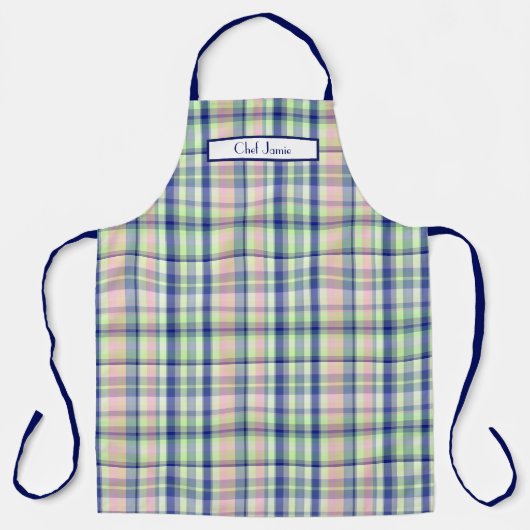 ピンクネイビーライトグリーンホワイトマ名門私立校風のドラス エプロン (正面)