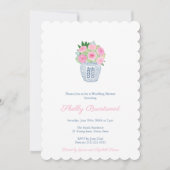 ピンクネイビー名門私立校風のバラシノワセリーウェディングシャワー 招待状 (正面)