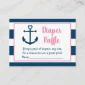 ピンクネイビー航海のいかりベビーおむつラッフル エンクロージャーカード (正面)
