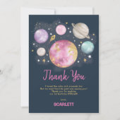 ピンクネイビー金ゴールド宇宙銀河系ガール誕生日 サンキューカード (正面)