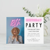 ピンクネオエレガントン18グラデーションthバースデーパーティーの写真 招待状 (スタンド正面)