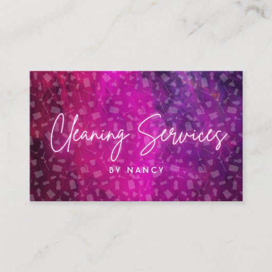 ピンクネオンクリーニングサービスパターン 名刺 (正面)