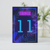 ピンクネオングローパーティーダウンロード可能なテーブル番号 招待状 (スタンド正面)