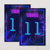 ピンクネオングローパーティーダウンロード可能なテーブル番号 招待状 (正面/裏面)