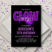ピンクネオングローパーティー誕生日招待状 招待状