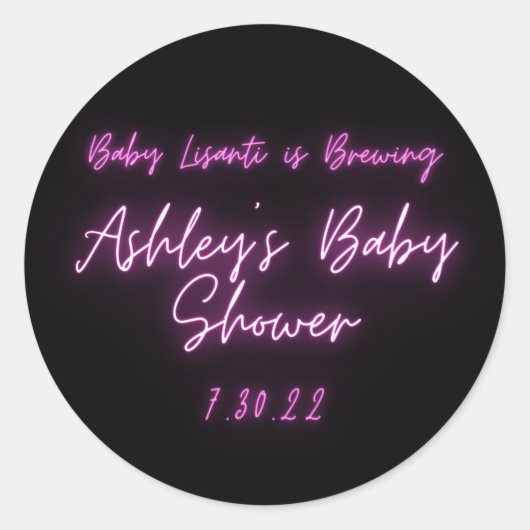 ピンクネオンサンキュートレンディークラシックラウンドステッカー ラウンドシール (正面)