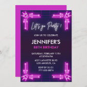 ピンクネオンシンプル招待状88th誕生日ガール 招待状 (正面/裏面)