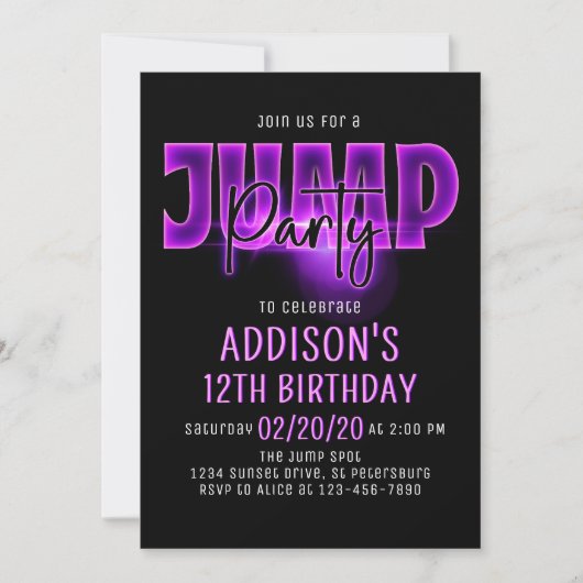 ピンクネオンジャンプパーティー誕生日招待状 招待状 (正面)