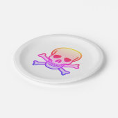 ピンクネオンスカル紙プレート ペーパープレート (アングル)