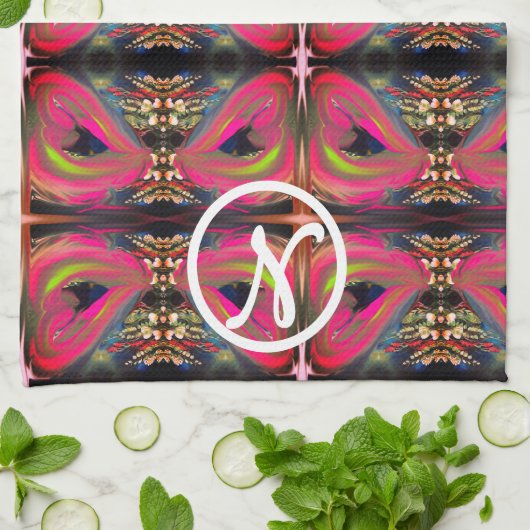 ピンクネオンハート キッチンタオル (折り畳み)