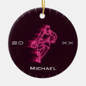 ピンクネオンバスケットボールプレイヤー幽霊シルエット名 セラミックオーナメント (正面)