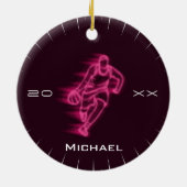 ピンクネオンバスケットボールプレイヤー幽霊シルエット名 セラミックオーナメント (裏面)