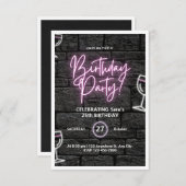 ピンクネオンバースデーパーティーカスタマイズ招待状 招待状 (正面/裏面)
